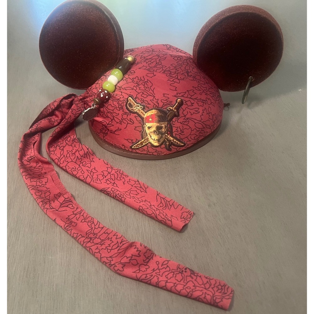 Disney Parks Pirates of the Caribbean Mickey Ear Hat Jack Sparrow Skull Red Hat